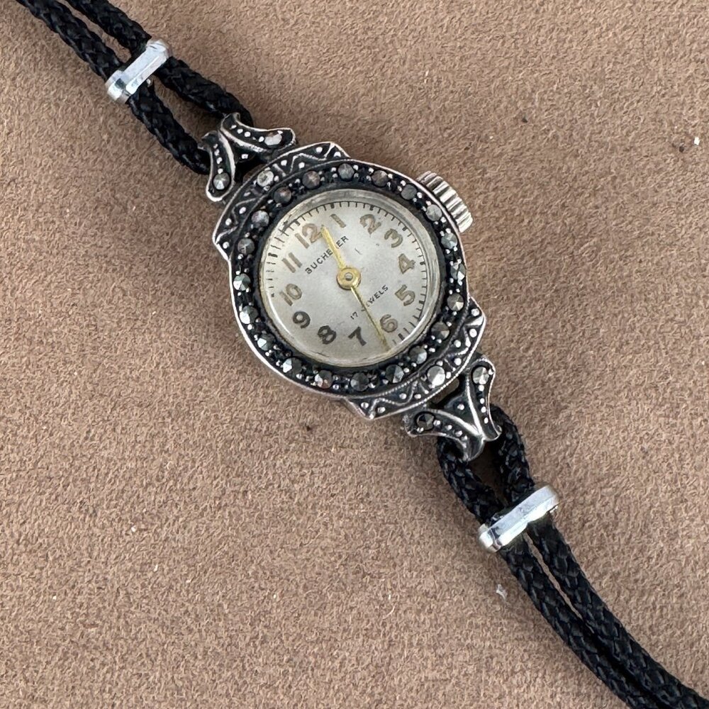 Vintage Elegant 1930s Bucherer Ladies Swiss Made Marcasite Watch .800 Silver
